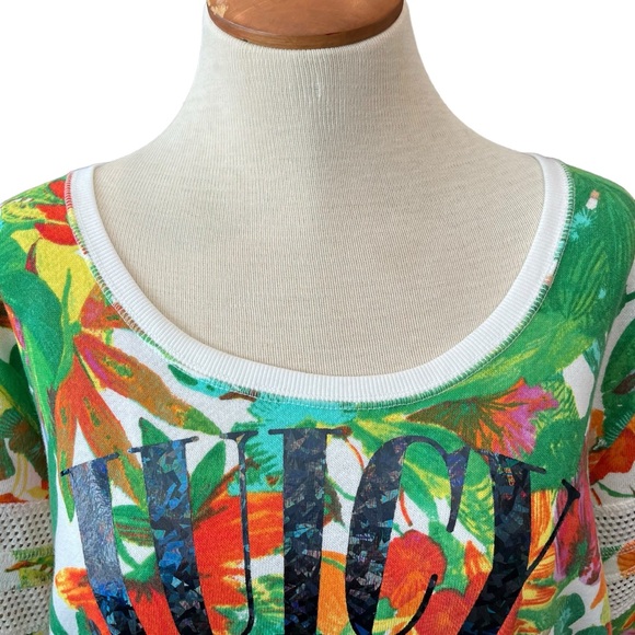 JUICY COUTURE PALM PRINT T-SHIRT TROPICAL RESORT GREEN WHITE TOP CASUAL - Picture 4 of 14